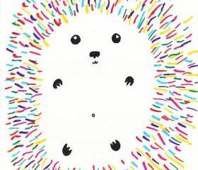 Fun Little Rainbow Hedgehog Art Print Drawing